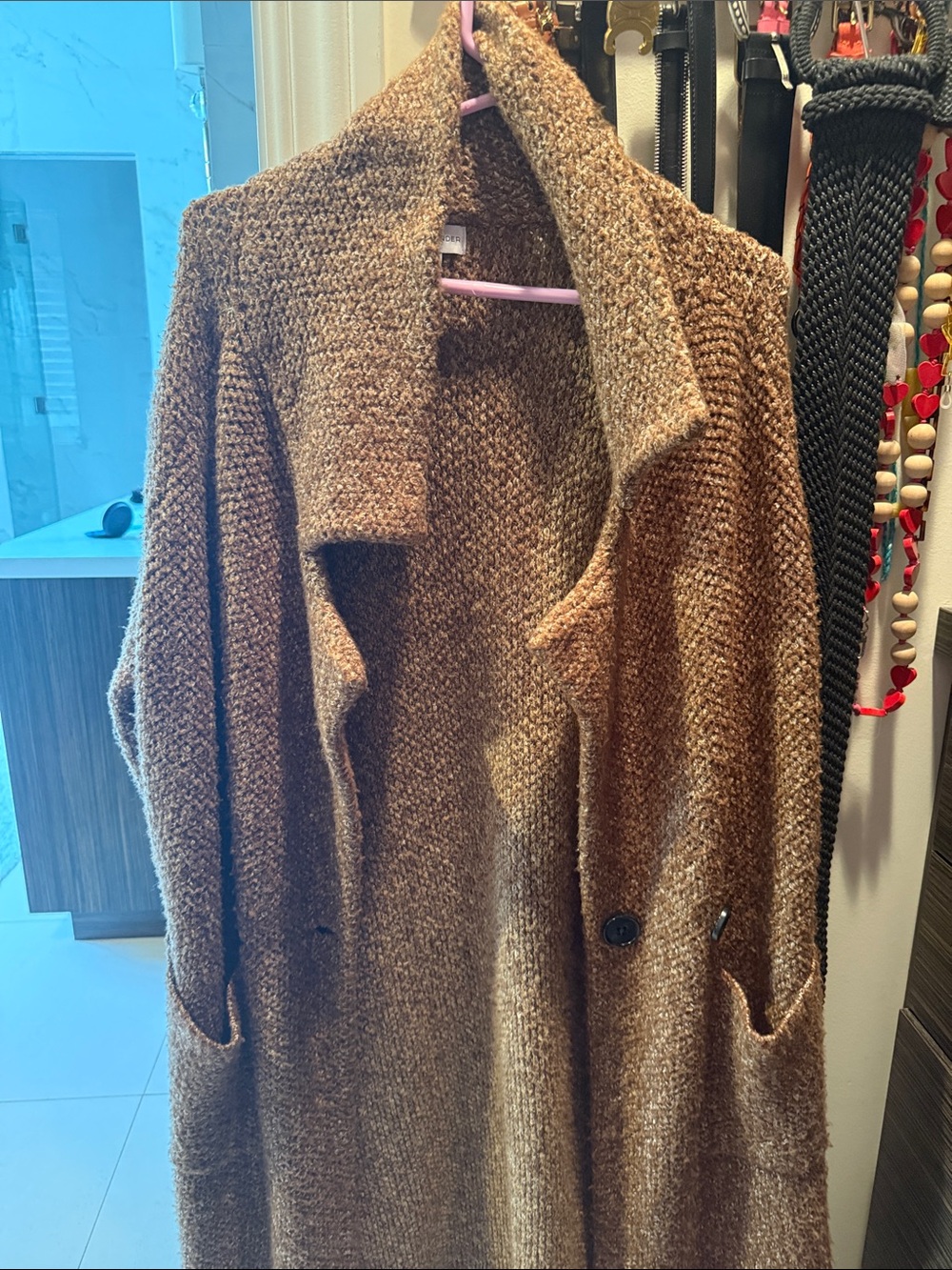 Lost + Wander Camel Brown Open-Front Knit Cardigan